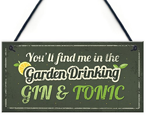 Red Ocean In The Garden Drinking Gin Funny Alcohol Gin & Tonic Shed Plaque Man Cave Sign Friendship Gift