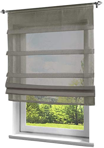 BAILEY JO 1er-Pack Raffrollo mit Tunnelzug Gardinen Voile Transparent Vorhang (BxH 100x140cm, Dunkelgrau)