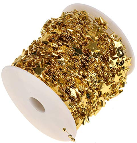 Tubayia 30m Stern Perlen Girlanden Perlenband Perlenkette Dekoband DIY Dekoration für Hochzeit, Weihnachten (Gold)