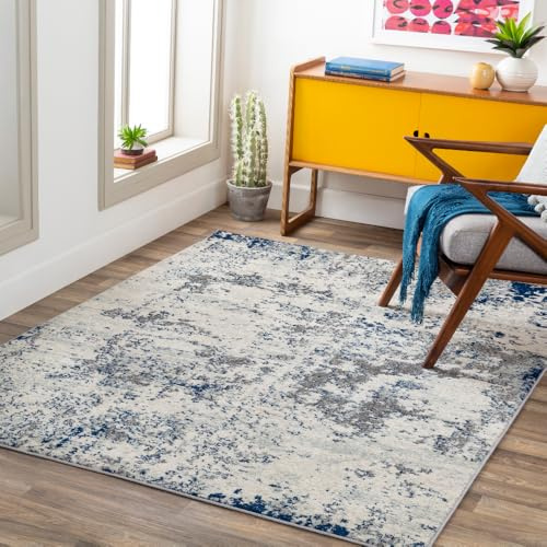 Livabliss Moroni Abstract - Area s Living Room 160x220cm, Dining Room, Lounge, Kitchen, Bedroom - Modern Marble, Soft Luxurious Easy Care Medium Pile Large, Grey, Ivory and Blue