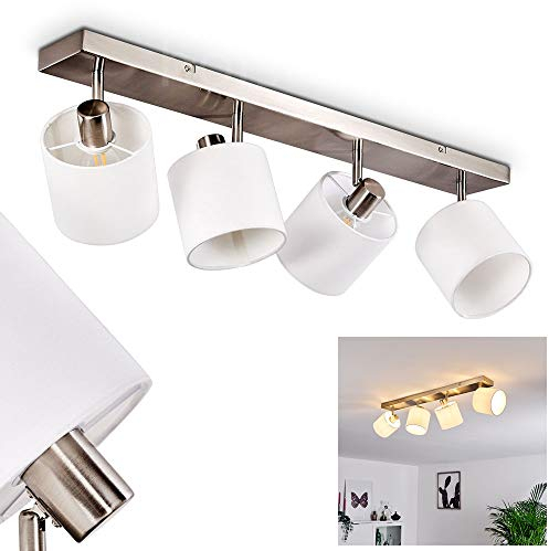 Deckenleuchte Alsen, Deckenlampe aus Metall/Stoff in Nickel-matt/Weiß, 4-flammig, mit verstellbaren Strahlern, 4 x E14, Spot mit Stoff-Schirmen im Retro/Vintage Design, ohne Leuchtmittel