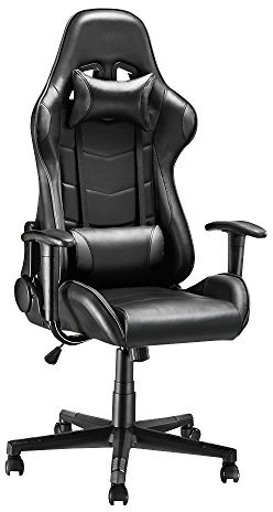 Racing Style Gaming Chair, Office Chair with Lumbar Support Swivel Chair with Armrest PU Leather High Back (without footrest, Black)