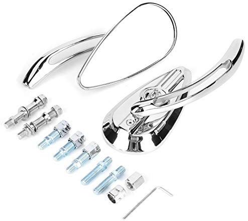 KIMISS Motorrad Rückspiegel, Rückspiegel Schädel Aluminium Teardrop Motorrad Seitenspiegel Chrom Rückspiegel Universal für die meisten Motorräder mit 8 mm / 0,3 Zoll oder 10 mm / 0,4 Zoll Gewinde