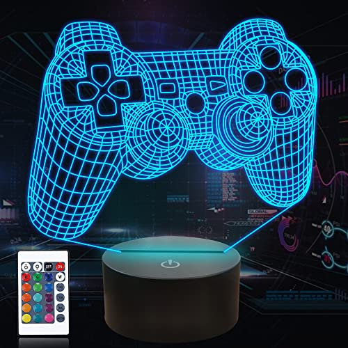 CooPark Gamepad 3D Lamp, Game Console Illusion Night Light for Kids, 16 Colors Changing with Remote, Gaming Room Gamer Gift, Teen Bedroom Decor as Xmas Holiday Birthday Gifts for Boys Girls