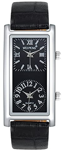 SUPBRO Modische Damen-Armbanduhr Analog Quarz Weiß Zifferblatt Armbanduhr mit Leder Armband Eckiges Gehäuse Schwarz