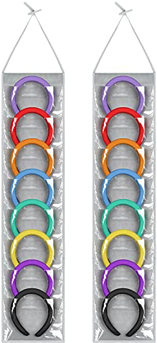 Shappy Kopfband-Halter, hängende Kopfband-Aufbewahrung, Organizer, für Damen, Kopfhörer-Organizer, Klassenzimmer, Haar-Accessoire-Halter mit transparenten PVC-Taschen (22,1 cm, grau)