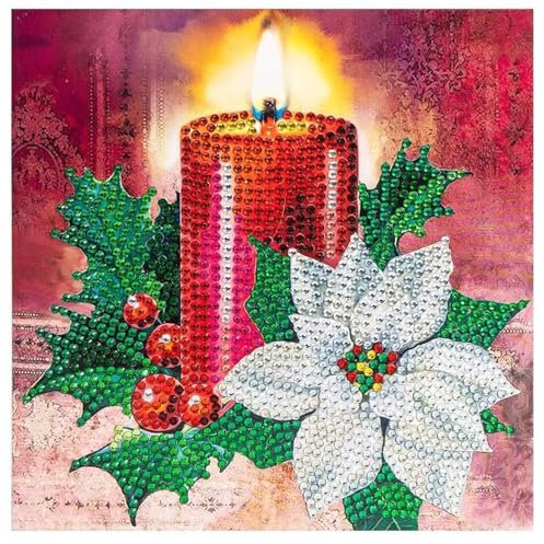 Ideen mit Herz Diamond-Painting-Grußkarte | Strass-Edition | 16 x 16 cm | 370 g/m² | inkl. Steine, Umschlag & Werkzeug (Kerze & Weihnachtsstern)