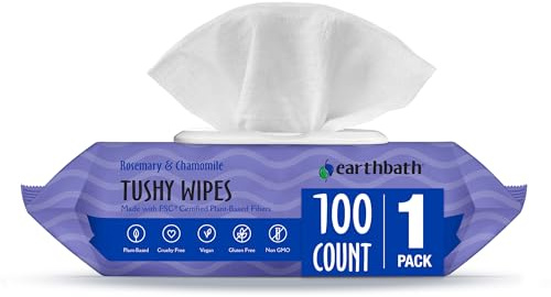 Earthbath Rosemary & Chamomile Tushy Wipes: Aromatherapeutic Cleanse | Rosemary & Chamomile Infusion | Pet-Friendly Formula | Soothe & Refresh | Embrace Nature's Calm, 100 Pack