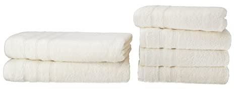 Müskaan® 6er Bambus Handtuch Set Natur, 50% Baumwolle & 50% Bambus, 450g/m² – 2X Duschtuch 70x140cm & 4X Handtuch 50x100cm – Öko-Tex, Handtücher Set Baumwolle, Handtuchset Weiß, 60°C waschbar