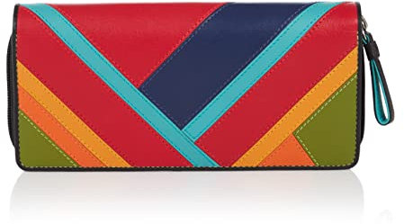 VISCONTI Leder Portemonnaie - RFID Schutz Damen Geldbeutel - XL 19 x 9 cm - Geldbörse mit Reißverschluss für zusätzliche Sicherheit Bifold Portmonee mit Geschenk-Box - Clara - Mehrfarbig