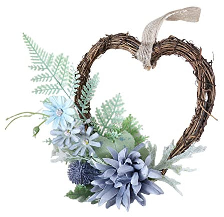 LOVIVER Heart Shaped Wreath Front Door Garland for Farmhouse Indoor, Blue