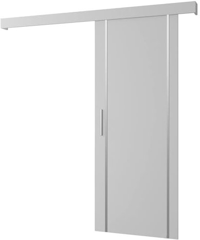 KRYSPOL Schiebetürsystem Salwador 9 Komplett-Set für Schiebetüren, Trennwände Innentüren, Modern Design (weiß matt/Gitter: weiß matt/Griff und Streife: Silber)
