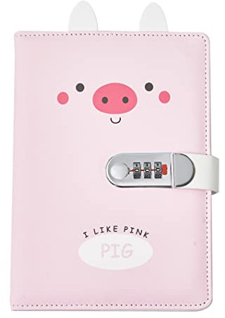 Auvier Creative Diary with Lock (Cartoon Animal with 3D Ear), A5 Secret Password Notepad Journal Travel Diary Organiser with Combination Lock, Writing Notebook for Boys Girls Teens Women Men, Pink