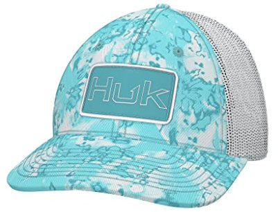 HUK Herren Trucker Hat Anti-Glare Snapback Fischerhut Cap, Fin Flats Camo-Island Paradise, Einheitsgröße