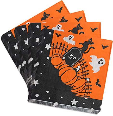 Tovaglioli di Halloween,40Pcs Tovaglioli di compleanno, Tovaglioli di Carta Dolcetto o Scherzetto con Teschio di Zucca,Tovaglioli per Feste per la Decorazione della Tavola di Compleanno di Halloween E