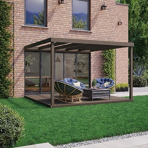 Rutland County Garden Furniture Wall Mounted Garden Pergola And Decking Kit - Pergola Box Design With Decking - Wooden Gazebo Canopy Pergola Kit - Garden Arch Garden Room (4.8m x 4.8m, Rustic Brown)