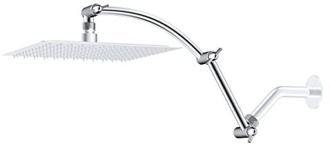 Hibbent All Metal 16'' Shower Head Extension Arm Solid Brass Flexible Height & Angle Adjustable Shower Arm Extender with Lock Joint, Universal Connection Stainless Steel Pipe Height Extending, Chrome