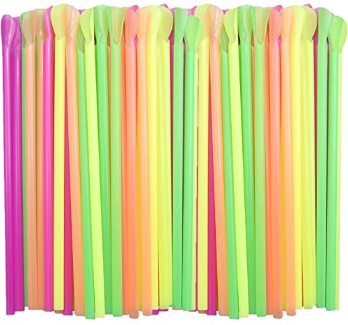 1200 Pieces Disposable Spoon Straws Plastic Colorful Long Milkshake Straws