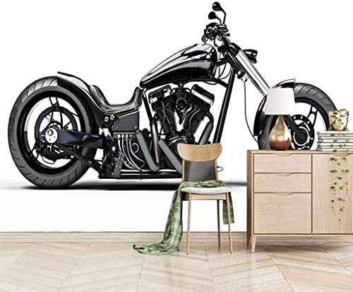 Murale Moto Noire Papier Peint 3D Mural Papier Salon Chambre Mur Décoratif 3D Papier Peint Coller Salon Le Mur Pour Chambre Mural Amovible Mur Photo Auto-Adhésif Mur 200 (largeur) x 150 (hauteur) cm
