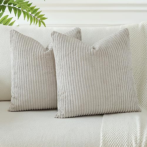 JOTOM 2er Set Cord Kissenbezüge Kissenhülle Dekorative Zierkissen Sofakissen Couchkissen Dekokissen Kissenbezug Deko Kissenhülle für Sofa Wohnzimmer 55x55cm Hellgrau