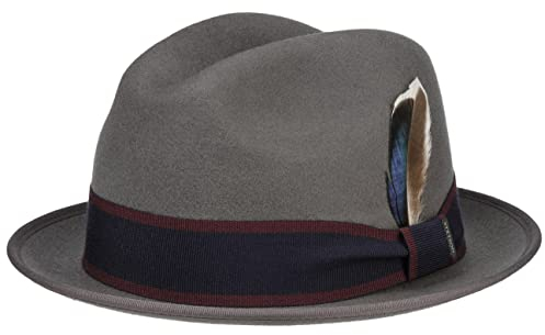 Stetson Rockwell Player Wollhut - Stilvoller Hut - Pork Pie - Wasserabweisender Filzhut - Herren - Herbst/Winter grau L (58-59 cm)