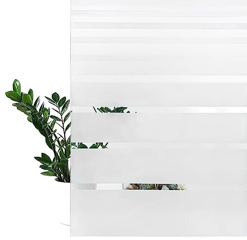 Fensterfolie statisch 67,5x200 cm | Sichtschutzfolie Fenster Milchglasfolie statisch haftend| Folie Fenster für Bad und Büro - Tageslicht genießen, Sichtschutz erhalten |Weiß Streifen