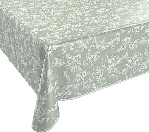 BEAUTEX Wachstuchtischdecke abwaschbar Zweige Hellgrün Rund 140 | Wasserundurchlässig, pflegeleicht, strapazierfähig, für Küche, Esszimmer, Balkon & Garten, ideal zum Basteln mit Kindern