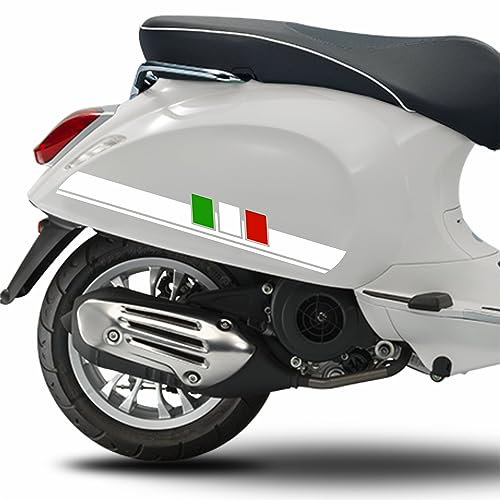 Set mit 2 Aufklebern im Vintage-Stil, dreifarbig, Italien, kompatibel mit Piaggio Vespa Primavera Livery Farbe Code 2013 (010 Weiß)