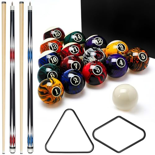 Liliful 20 Pcs Pool Ball Billiard Accessories with 16 Ball 2 Pool Cues Stick 2 Frame Table Billiard Balls Set for Men Dad Husband Father's Day Birthday Gifts Family Office Entertainment
