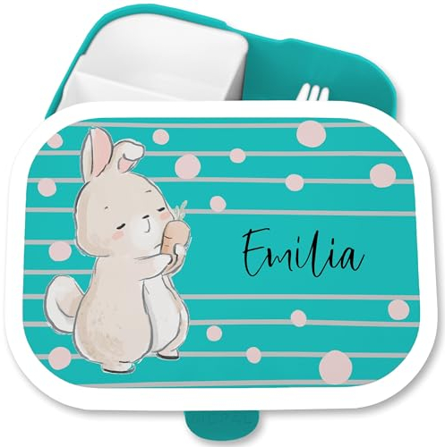 Brotdose Kinder Campus für Mepal - Hasen - Brotbox Hase Lunchbox Rabbit I Bunny - 750 ml - Türkis - kita brotdosen kindergarten hasenmotiv name lunch box mädchen personalisierte tiere brotzeitbox