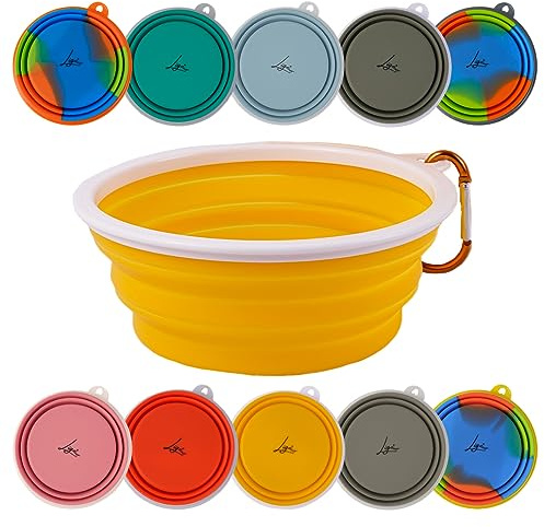 Ligo - EBBY Lot de 2 bols pour chiens de voyage, portable pour l'eau et la nourriture, pliable avec mousqueton (jaune)