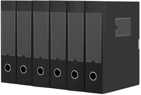DONGLI A4 Archivbox(Schwarz,6 Stück) Archiv-Schachtel mit 7.5 cm Breit Rücken, Sammelboxe Büroordner mit Rückenschild für Office
