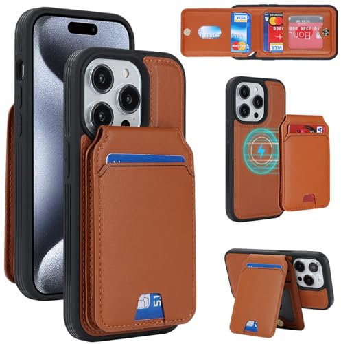 Zouzt for iPhone 15 Pro Detachable 2 in 1 Wallet Case with Card Holder for Magsafe, Magnetic PU Leather Flip Credit Slot Protective Phone Cover Women Men for iPhone 15 Pro 6.1 Inch - Brown
