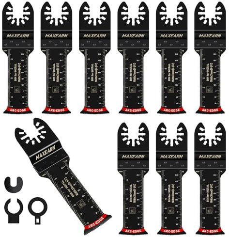 MaxEarn 10 tlg Multitool Sägeblätter, 70mm Titan Extra Lange | Oszillierende Sägeblätter mit 3 Adapter, von Metall, Schrauben, Holznägeln, Universal Oszillierendes Zubehör