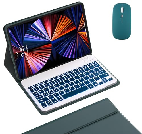 HLTOOP Funda Teclado para Xiaomi Pad 5/5 Pro, Contener Ñ, Teclado Inalámbrico Retroiluminado Desmontable con Cubierta Protectora Magnética, Ratón,Deep Green