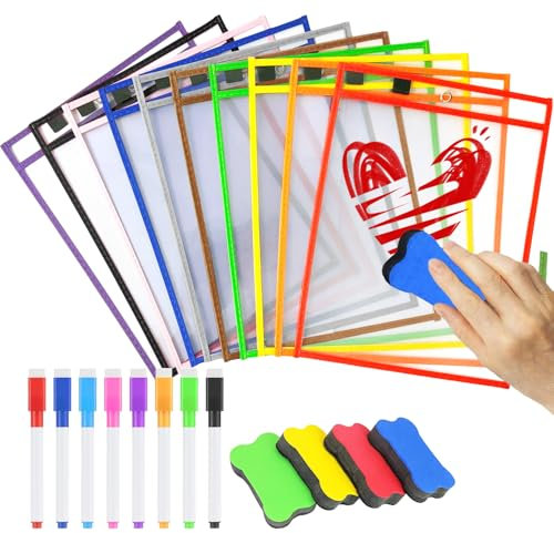 10 Stück Dry Erase Pockets Dry Erase Taschen a4 Dry Erase Taschen Dry Erase Dry Erase Mat Lehrerbedarf Wiederverwendbar Trocken Abwischbar Taschen Trocken A Bwischbar Taschen Schule Büro Abwischbar