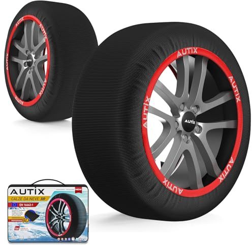 AUTIX Schneesocken zugelassen für Auto – Verstärkter Stoff, maximale Haftung auf Eis und Schnee, europäische Zulassung, einfach zu installieren, wiederverwendbar (XL)