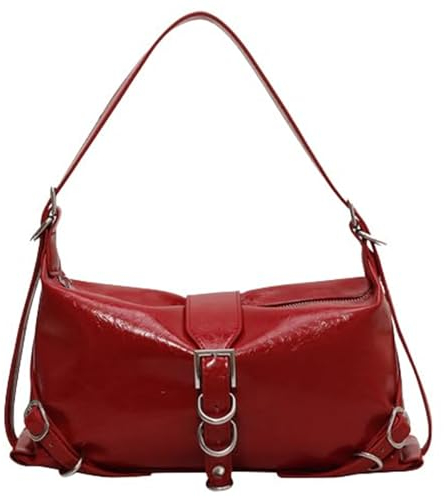 Vasemystic Rote Umhängetasche, Grunge-Schnalle, dunkelrote Tasche, süße Handtasche für Damen, leicht, modisch, Damen, a, M
