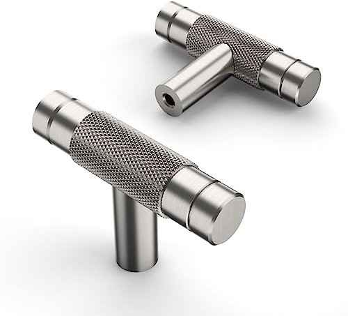 Amerdeco 10 Stück T-Bar Möbelknöpfe Gebürsteter Nickel Schrankknöpfe & Schubladenknöpfe für Schränke, Türen & Kommoden