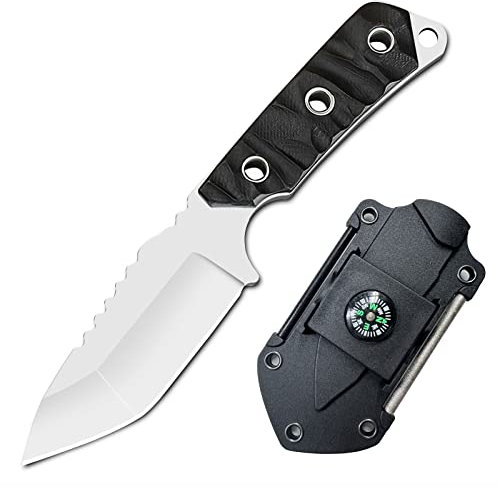 TIMKOSS Outdoor Survival Messer Gürtelmesser mit Kydex Holster Scheide, Camping Halsmesser, Überlebensmesser aus einem stück 440C Stahl gefertigt