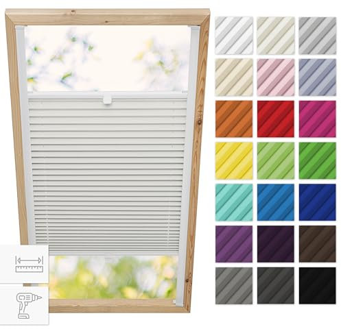 Estika Dachfenster plissee mit Bohren für Fakro Fenster - Modell: 114/118 - Stofffarbe: Perle - Dachfenster Rollo, Fensterrollo innen, Fenster plissee