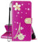 SEHEYA for iPhone 7 Plus/iPhone 8 Plus Wallet Case Glitter Paris Tower Diamond Flower Design PU Leather Card Holder Book Flip Cover Women Girls Mobile Phone Holster, Magenta
