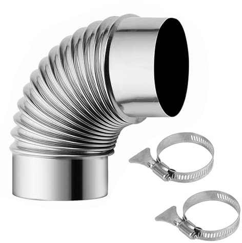 Rohrbogen 90 Grad Verzinkter Stahl Lüftungs-Rundrohr-Bogenverbinder Ø 96mm mit 2 Edelstahl Schlauchschellen Lüftungskanal Bogen 90° Lüftungsrohr für 100mm Rohrverbindungsstück Belüftungsanlagen