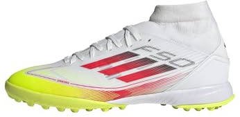 Adidas Womens F50 League Mid Top Turf Soccer, White/Lucid Red/Solar Yellow, 11