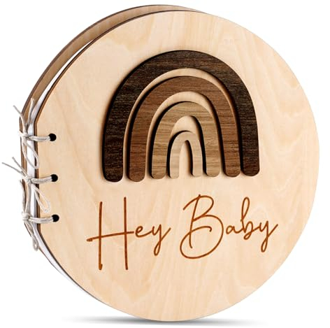 Babyparty Gästebuch Baby Shower Erinnerungsalbum Gästebuch Taufe Holz für Babyparty Geschenk Babyshower Deko, Holz Gästebuch als Baby Shower Erinnerungsalbum,(3D Regenbogen)