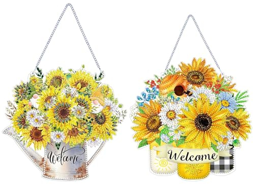 CXINLky DIY Diamond Painting Anhänger mit Kette, Sonnenblumen Diamant Painting Bilder, Kreatives 5D Diamond Malerei Wandbehang Kits für Fenster Wand Eingang Garten Decor-2 Stuck