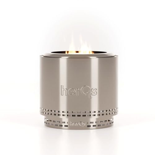 HerQs Feuerschale Blaze Ø49,5 cm – Große rauchfreie Feuerstelle aus Edelstahl – Feuertonne für Gartenpartys & Outdoor – Mit Zubehör & Stand – Für 6–8 Personen