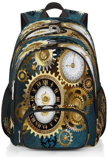 Steampunk Vintage-Rucksack, große Kapazität, Schulrucksack, Büchertasche, Steampunk-Retro-Rucksack, Wandern, Reisen, lässiger Laptop-Tagesrucksack für Kinder, Jungen, Mädchen, Männer, Frauen, farbig,
