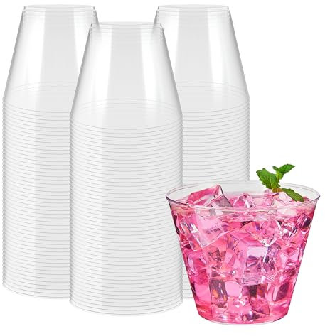 RACETOP 9 oz Clear Plastic Cups 100 packs, Disposable Plastic Party Cups Tumblers, Cocktail Cups, Perfect for Parties, Wedding and Events