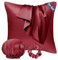 Seiwohl Satin Kissenbezug 80x80 2er Set, Weich wie Seidenkissenbezug Silk Pillowcase, Vegane Seide Kopfkissenbezug Kissenhülle Haarschutz für die Nacht mit Haargummi und Haarhaube, Weinrot